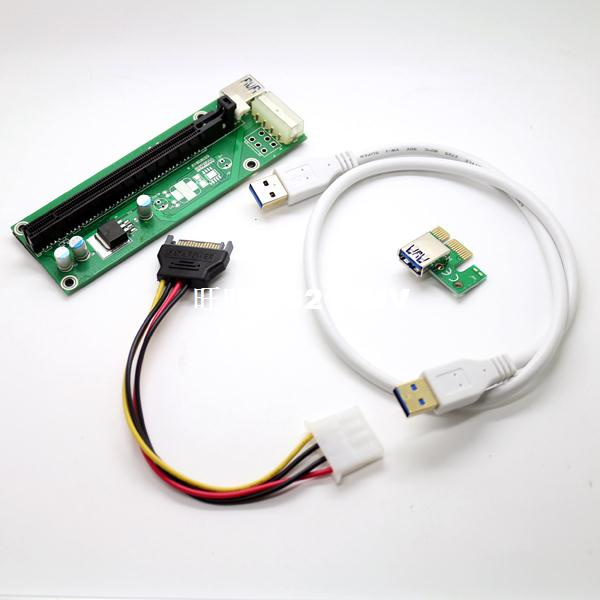 PCI-E PCI Express 1X to 16X Riser Card +USB 3. Splitter 3.0 60cm Extender Cable with Power Supply for Bitcoin for Mining