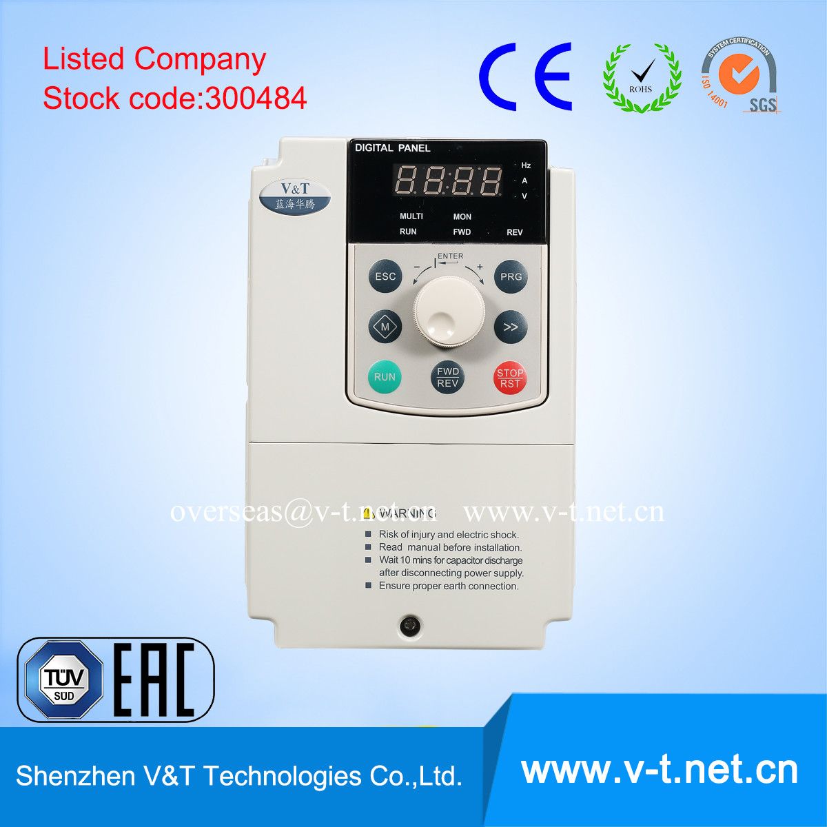 V&T Super V/F Control 3pH 400V Variable Torque/Light Load Application AC Drive, VFD, Frequency Converter 0.4 to 2.2kw - HD