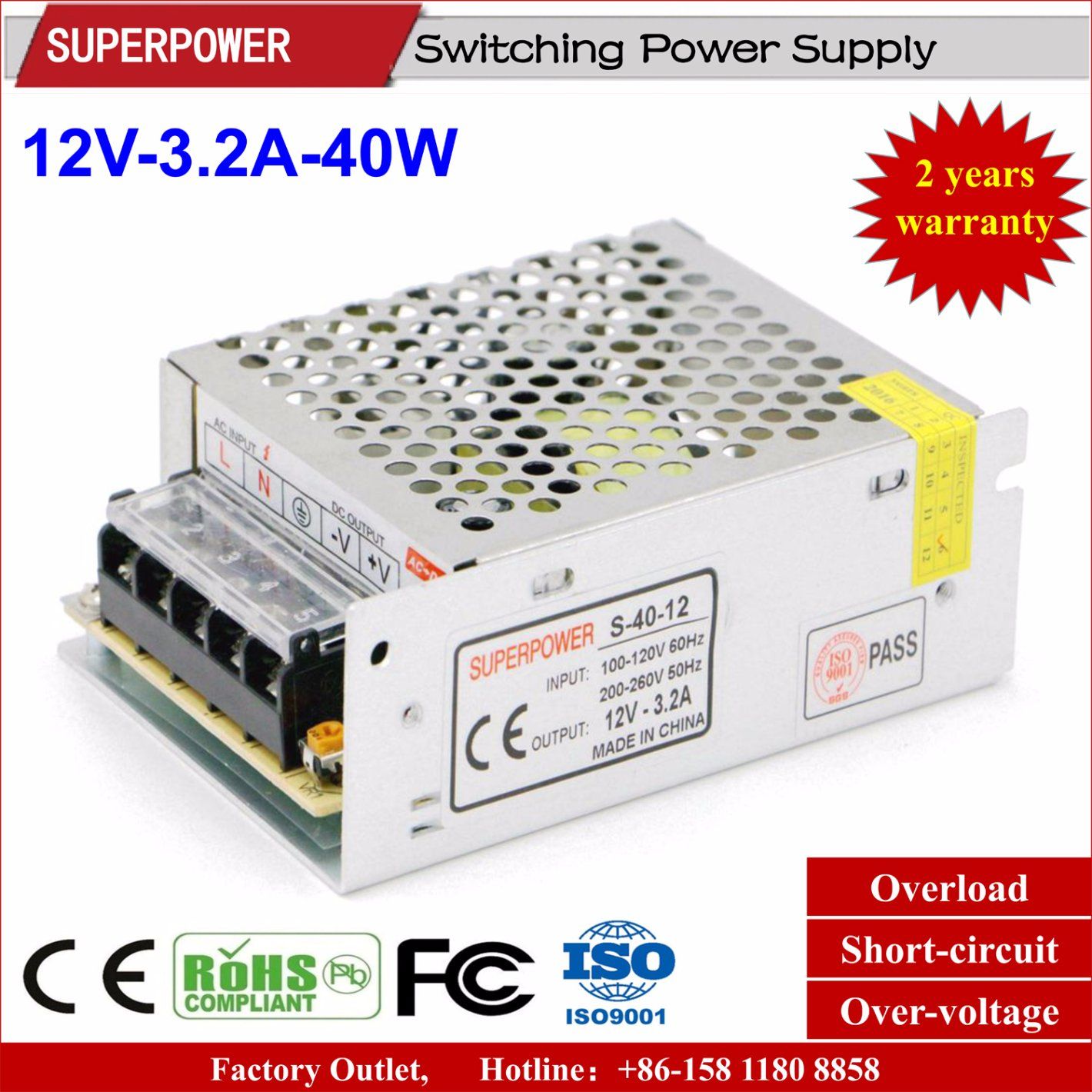 DC 12V 3A 36W Single Output Series Switching Power Supply