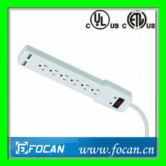 6 Vertical Outlets Surge Protected Power Strip with USB Ports
