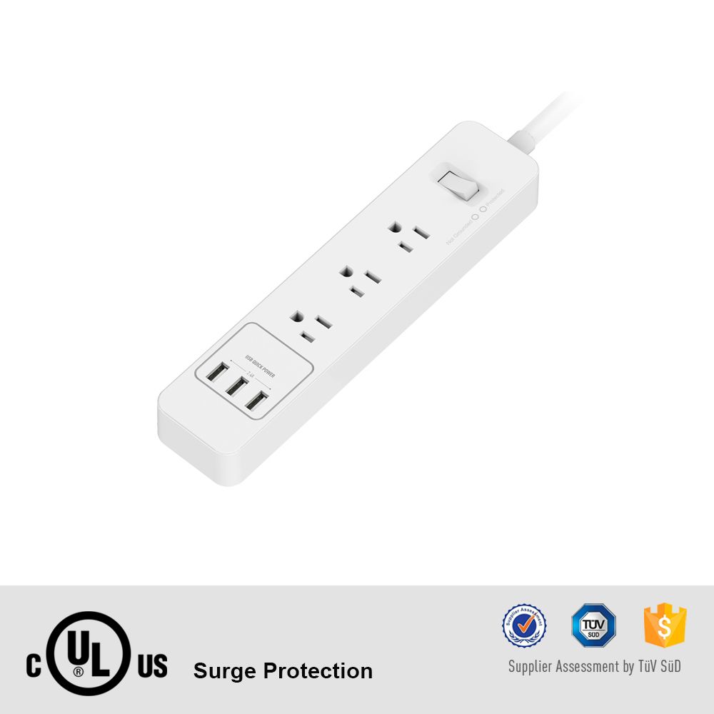 110V Electrical Power Bar 3 AC Sockets Us Surge Protector with USB