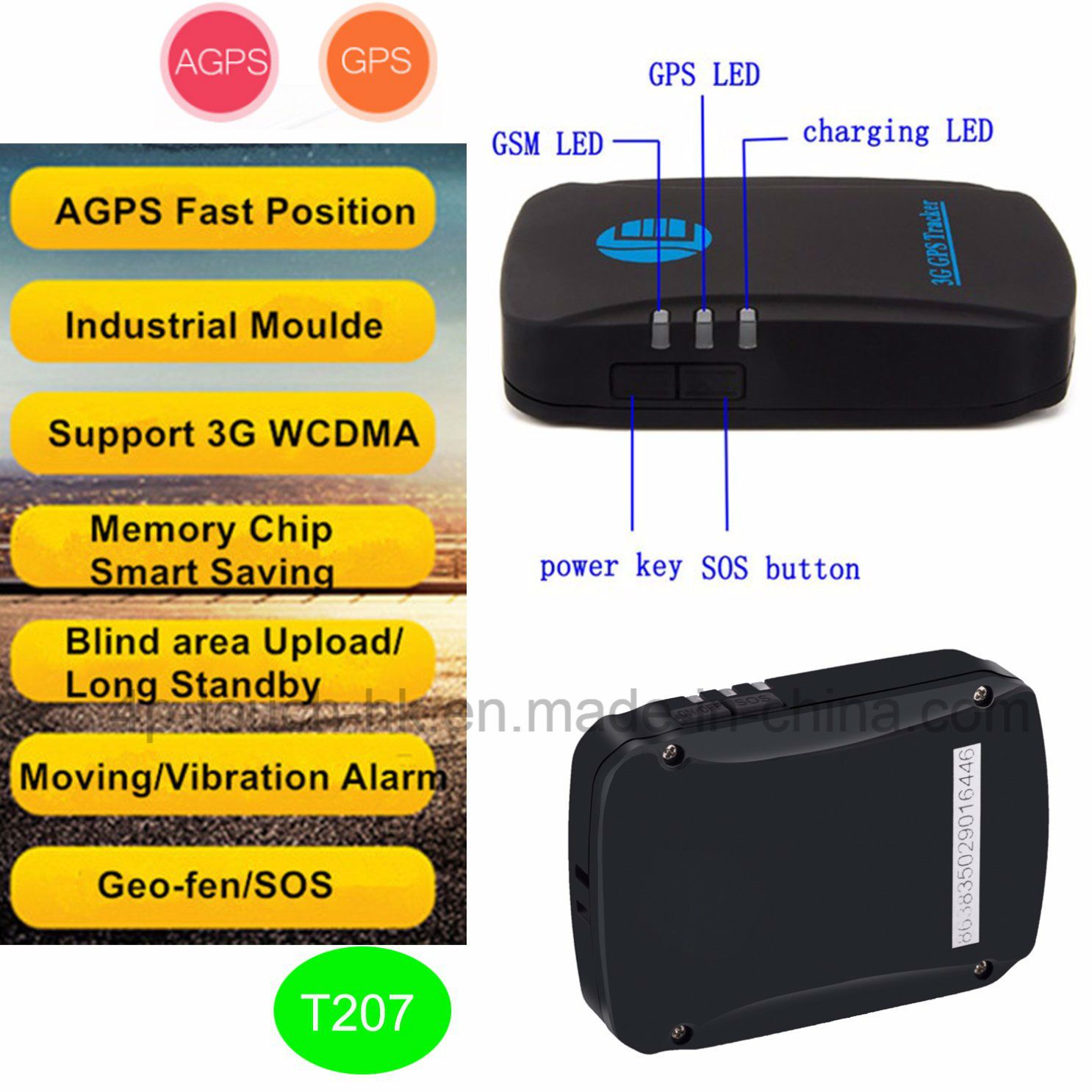 Power Saving Mode Motorcycle GPS Vehicle Tracker with Sos T207