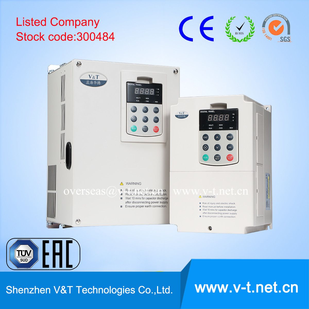 V&T V5-H 0.4 to 3.7kw 1/3pH 200V Heavy Load Application Variable Frequency Drive