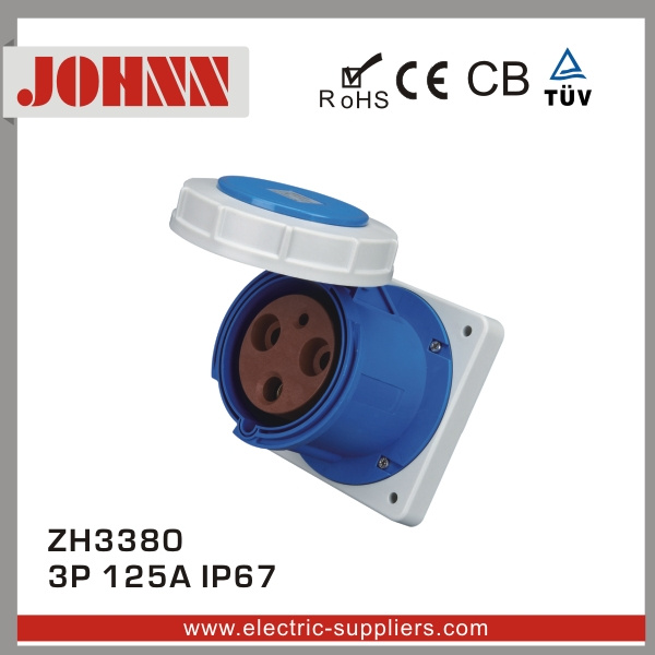 IP67 3p 125A Straight Panel Mounted Socket
