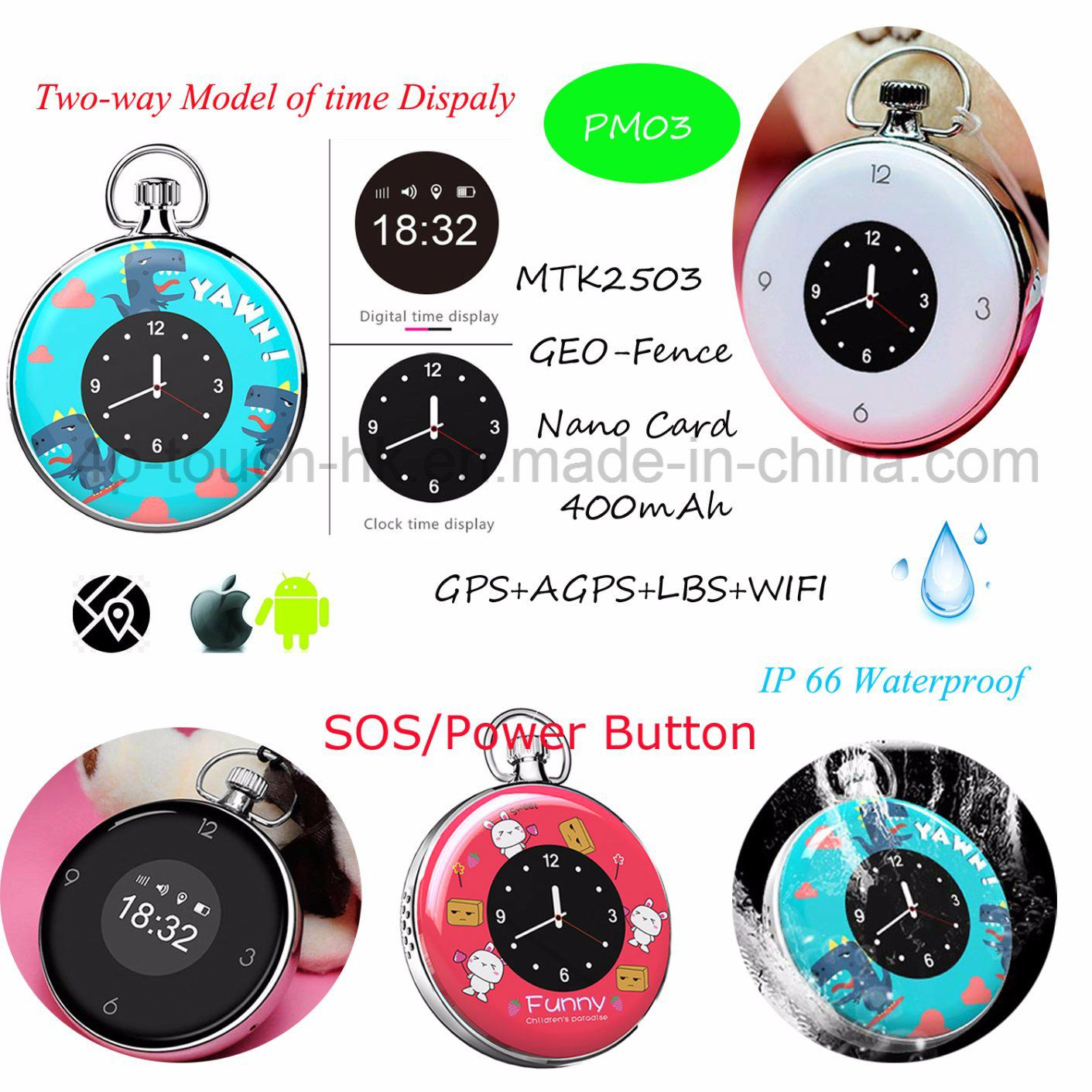 IP66 Waterproof Necklace Pendant Mini GPS Tracker Pm03