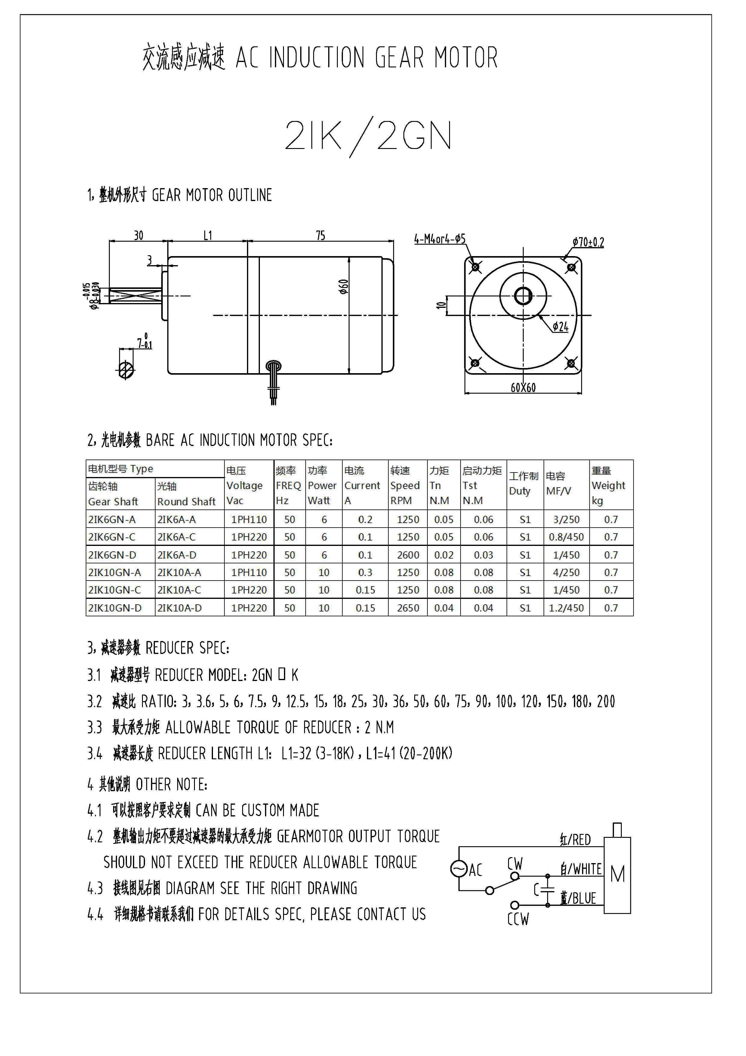 Micro AC Induction Gear Motor