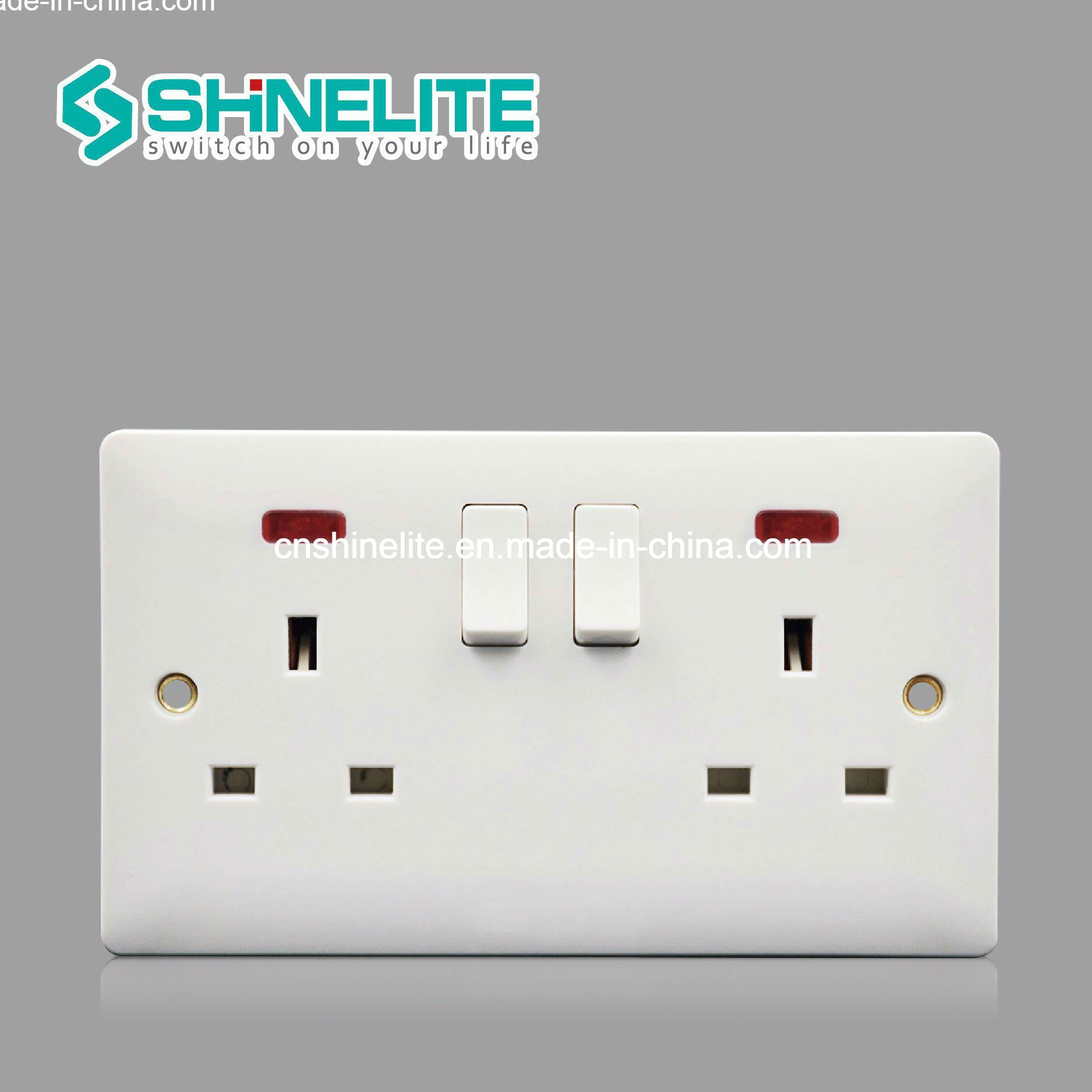 British Standard 2 Gang 13A Switch and Socket with Neon