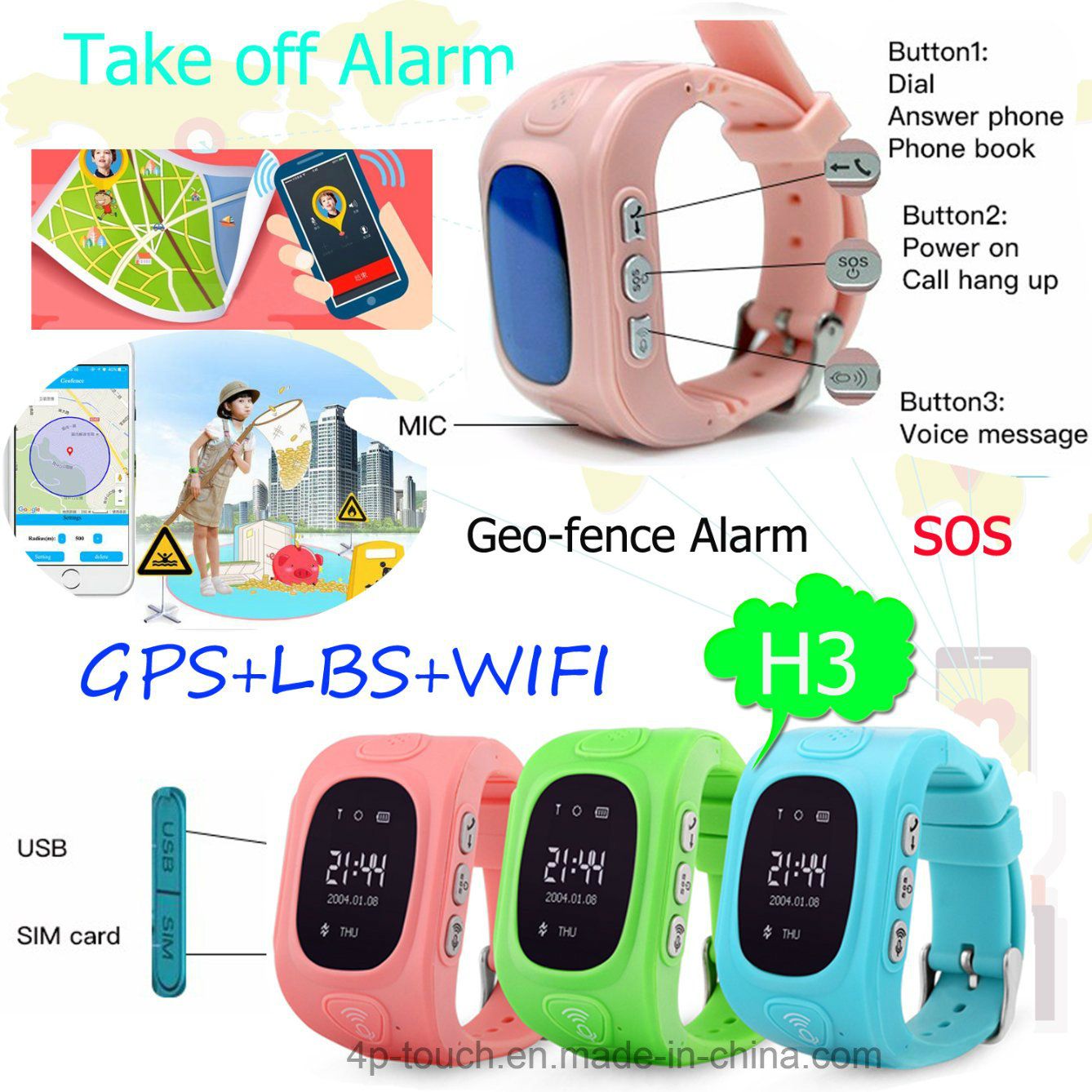 Multi Languages Kids Smart Watch with Triple Position (H3)