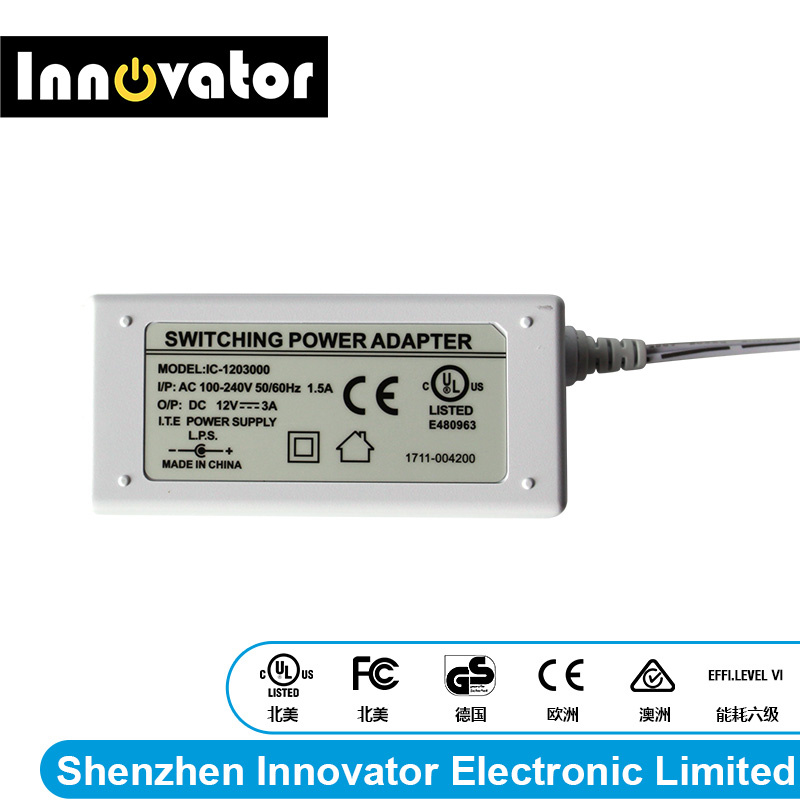 12V 3A 36W White Desktop Type Switching Power Adapter, Certified by Ce & UL
