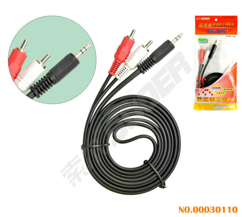 Suoer 1.8m AV Cable 3.5mm Stereo to 2 RCA Male to Male Audio Video Cable (AV-23A-1.8M-white-red Packing)