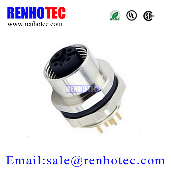 Panel Mount DIP Female M12 Circular Connector for Signal Transmission
