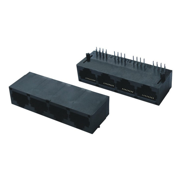 8p8c Plastic RJ45 1*4 Ports Connector Without Shielding with Shielding