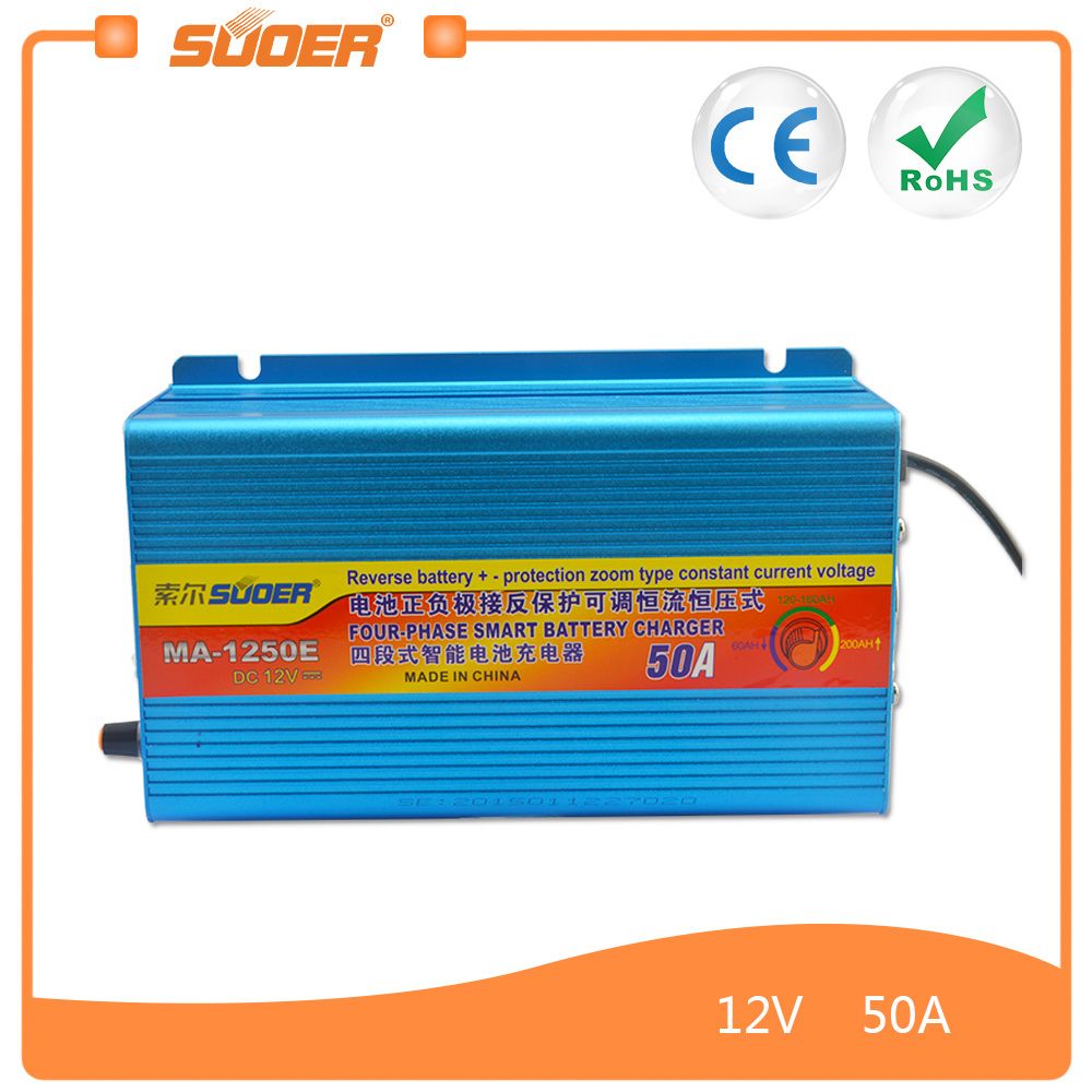 Suoer High Efficiency 12V 50A Fast Batter Charger with Four-Phase Charging Mode (MA-1250E)