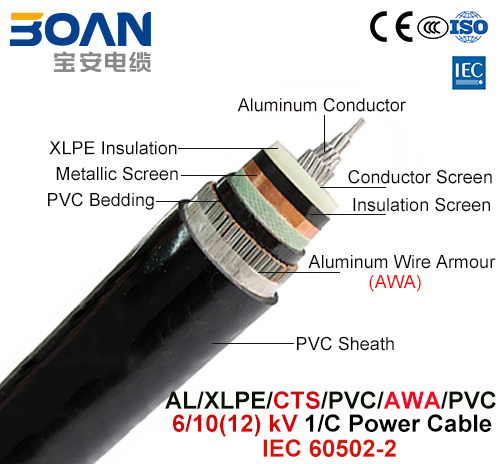 Al/XLPE/Cts/PVC/Awa/PVC, Power Cable, 6/10 (12) Kv, 1/C (IEC 60502-2)