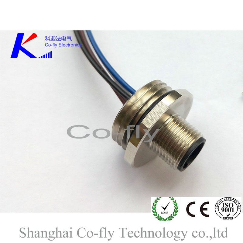 Waterproof Rear/Front Mount M12 IP67 Electrical Connector with Wire