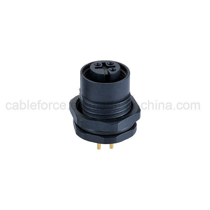 M12 3pin Female Panel Front Mounting Connector for Factory Automation with PCB Contacts