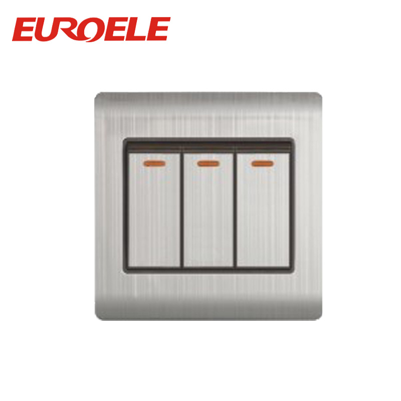 Stainless Steel Panel Three Gang Two Way Wall Switch