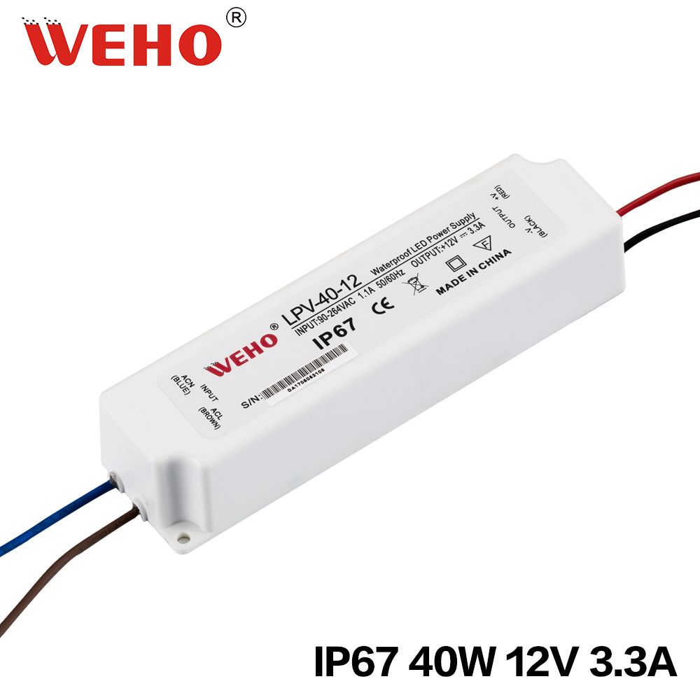 IP67 Plastic LED Driver DC 12V 40W Waterproof Power Supply