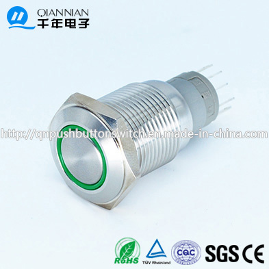 Qn16-C1 Green Ring 12V LED Push Button Switch