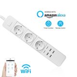 Smart Power Strip with 3 Outlets and 4 USB Ports, WiFi Control by APP EU Standard Socket