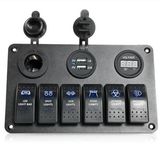 6 Gang LED Car Boat Rocker Switch Panel 2 USB Socket Cigaretter Plug Voltmeter Car Auto Switches LED Switch USB Rocker Switch