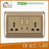 British Type 2 Gang Double Pole Switched Socket with Neon