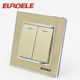 2 Gang Acrylic Gold Color 86*86*37mm 250V/10A Wall Switches