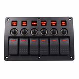6 Gang Red LED Waterproof Rocker Panel Switch W/Lens for Marine Boat 12-24V C45