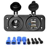 12V Dual USB Charger and Car Cigarette Lighter Socket Splitter Outlet