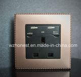 British 13A USB Socket with Double USB Charging Ports, 2100mA USB Port