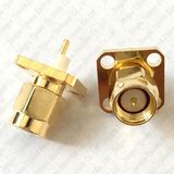 Gold Plated SMA Male Plug 4 Hole Flange Panel Mount Solder PCB Mount RF Connector Adapter