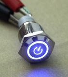 16mm New 12V LED Blue Momentary Horn Button Metal Push Button Lighted Switch