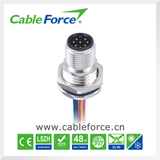 M12 8 Pin Male Panel Mount Connector for Factory Automation with Wire
