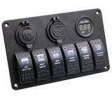 6 Gang Aluminium Blue LED Rocker Switch Panel Circuit Breaker Car RV Boat Marine