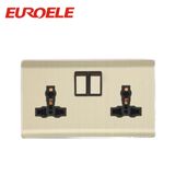 Muti-Function Gold Color Aluminum Plate Double Switched Socket
