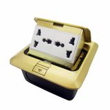 Square Golden 2 Gang Multifunction Spring Type Floor Socket