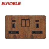 British Standard PC Wooden 2 Gang 13A Switched Socket
