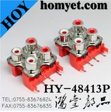 SMD Four Holes RCA Socket with Silvering in Red (HY-48413P)
