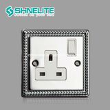 Satin Chrome 13A 1 Gang BS Wall Switch Socket