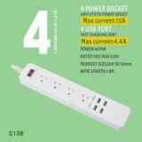 2017 New Design 4 Gang Power Strip with USB Outlets