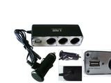 12V 3 Way Car Cigarette Lighter Socket/USB DC Power Charger/Adapter Socket