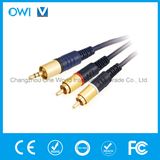 Audio-Video Cable 3.5mm Stereo - 2RCA Metal Plug Gold Color
