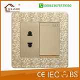 Burma Champagne Gold Mosaic 1gang Switch+2pin Wall Socket