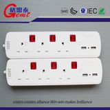 3 Way/4way Power Strips Switch UK Surge Protector with 2 USB Outlet Charger Saso/Gcc