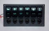 6 Gang Laser Etched 2 LED Rocker & Circuit Breaker Marine Boat RV Switch Panel