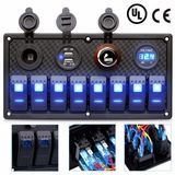 8 Gang Waterproof Car Marine Boat Rocker Switch Panel Circuit Breaker Voltmeter Dual USB Cigarette Lighter Socket