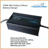 136W 48V Fanless Lithium Battery Charger with Full Range AC Input