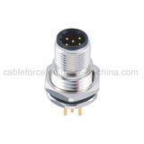M12 5 Pin B-Code Front Fastened Panel Mount Connector for Sensor with PCB Contacts