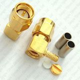 Golden Right Angle SMA Male Crimp RF Coax Connector for Rg316 Rg174 LMR100 Cable