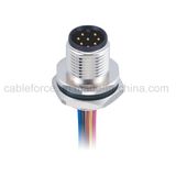 M12 8 Pin Male Circular Panel Mount Receptacle Connector with Wire Rear Mounting